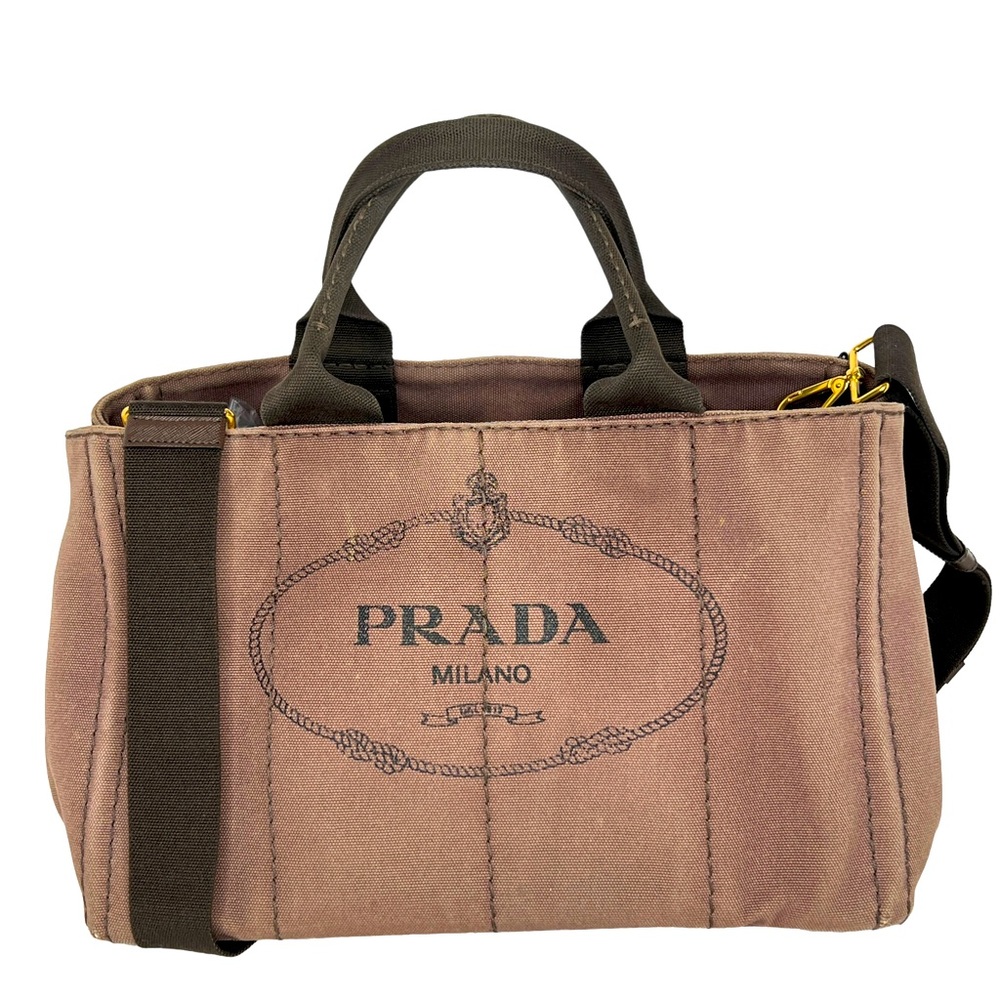 PRADA Canapa Brown Canvas Fabric Removable Crossbody Strap Tote Authentic Japan - Picture 1 of 16